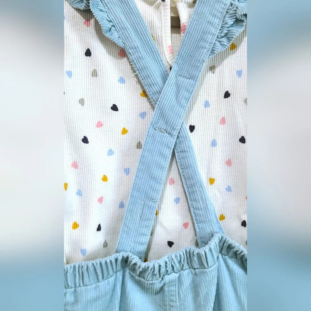 Light blue ruffled overalls set by Little Me, size 4T - Picture 6 of 7